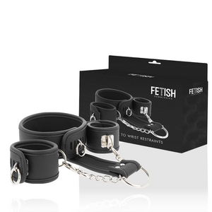 FETISH SUBMISSIVE COLLIER ET MENOTTES EN CUIR VEGAN AVEC DOUBLURE EN NOPRENE