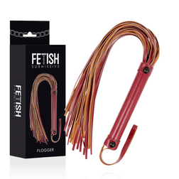 Fouet flogger en cuir rouge lanières plates — Dark Room