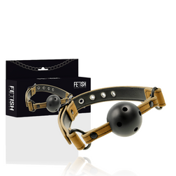 Bâillon boule respirante sangle cuir végan caramel