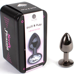 Plug anal Secretplay Toys Plug métal anthracite poli 7 cm taille S — Plug & Play argent vu de face
