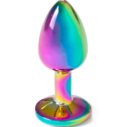 Plug métal chromé irisé arc-en-ciel 7 cm taille S — gros plan