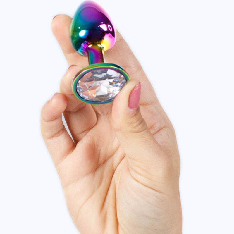 Plug métal chromé irisé arc-en-ciel 7 cm taille S — vue de profil