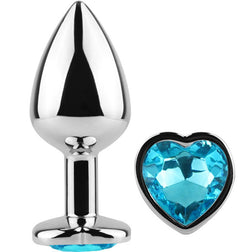 Plug métal cœur cristal bleu 7 cm taille S — gros plan