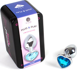 Plug anal Secretplay Toys Plug métal cœur cristal bleu 7 cm taille S — Plug & Play Heart bleu vu de face