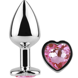 Plug anal Secretplay Toys Plug métal cœur cristal fuchsia 7 cm taille S — Plug & Play Heart en Aluminium rose 7.5 cm vu de...