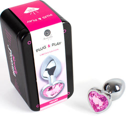 Plug métal cœur cristal fuchsia 7 cm taille S — vue de profil