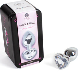 Plug métal cœur cristal transparent 7 cm taille S — vue de profil