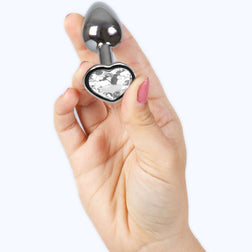 Plug métal cœur cristal transparent 7 cm taille S — gros plan