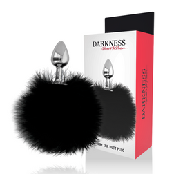 Plug anal Darkness Anal Mini métal pompon fourrure noire 7 cm — Animal Mini en Métal noir 7.0 cm vu de face