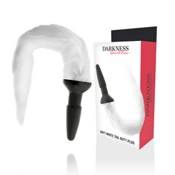 Plug anal Darkness Anal silicone avec queue blanche 9 cm — Darkness en Silicone blanc 12.0 cm vu de face
