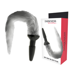 Plug anal Darkness Anal silicone avec queue de renard grise noir vu de face