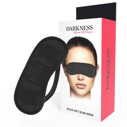 Bandeau BDSM Darkness Bondage en satin noir avec double sangle élastique.
