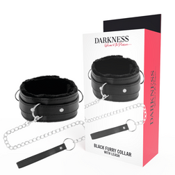 Laisse Collier doublé fourrure synthétique avec chaîne noir vu de face