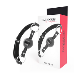 Bâillon boule Darkness Bondage gros anneaux argentés en silicone