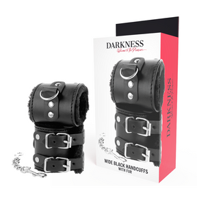 DARKNESS MENOTTES AJUSTABLES EN CUIR NOIR AVEC DOUBLURE