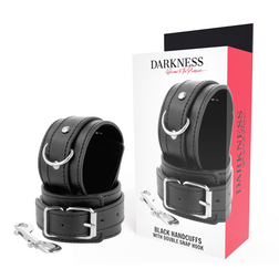 Menottes rembourrées boucles – Darkness en Cuir végan noir vu de face