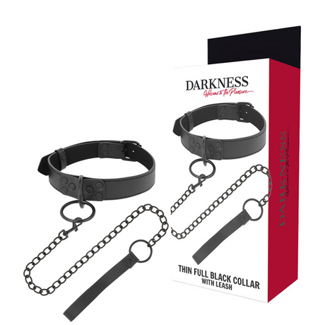 Accessoire modèle Collier de soumission noir avec chaîne et poignée noir pour le plaisir intime.