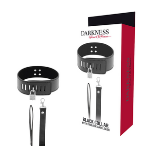 Laisse Collier BDSM large avec et cadenas — Darkness vu de face