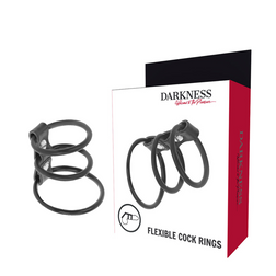 Käfig-Cockring Flexible Cock Rings mit drei verbundenen Ringen aus schwarzem TPR, Ansicht von vorne