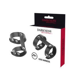 Cockring séparateur testicules 2 sangles cuir réglables — Cock Harness en Cuir noir vu de face
