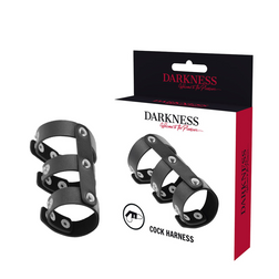 Cockring 3 sangles cuir réglables — Cock Harness en Cuir noir vu de face