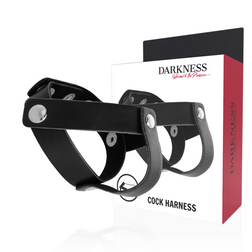 Cockring Harnais pour verge et testicules en cuir végan — Cock Harness en Cuir végan noir vu de face