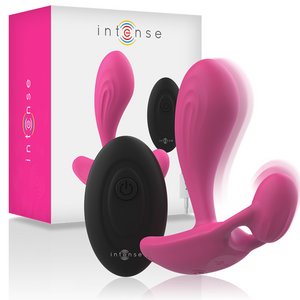 Plug anal Intense Anal Toys vibrant ergonomique double moteur télécommande — Shelly en Silicone rose vu de face