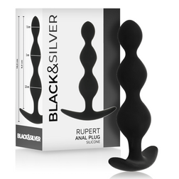 Chapelet anal Rupert en silicone noir avec cinq boules graduées