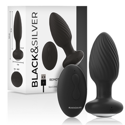 Plug anal vibrant texturé télécommandé 10,4 cm — Wells en Silicone noir 10.4 cm vu de face
