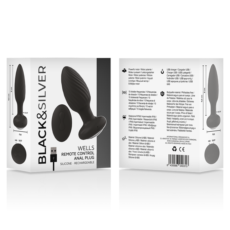 BLACKSILVER TELECOMMANDE DU ROTATEUR ANAL EN SILICONE WELLS PLUG