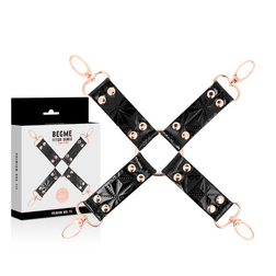 Hogtie croix 4 mousquetons or rose cuir végan