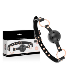 Bâillon boule respirante cuir végan noir et or rose — vue 2