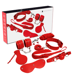 Harnais Experience Kit BDSM complet 8 accessoires simili-cuir rouge — Ohmama en Cuir végan rouge vu de face