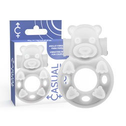 Cockring vibrant souple transparent Bear — Motif ourson en TPE transparent vu de face