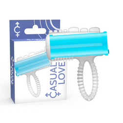 Cockring vibrant Mini anneau vibrant doigt et langue pour anulingus & doigtage en Silicone bleu vu de face