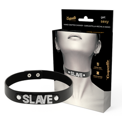 Collier ras de cou SLAVE en cuir végan noir et strass — Chic Desire — vue 2