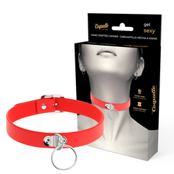 Choker Coquette rouge en cuir végan avec anneau O argenté pendant