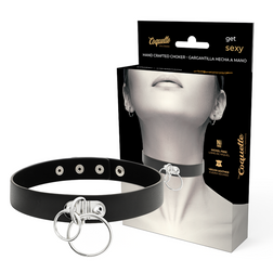 Collier ras de cou double anneau en cuir végan noir — Chic Desire