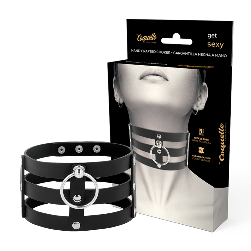 Ras-de-cou 3 bandes cuir vegan avec anneau O — Coquette · Coquette Accessories · Colliers & laisses