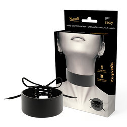 Ras de cou cuir végan noir avec laçage corset au dos