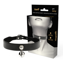 Choker Coquette noir en cuir végan avec grelot argenté