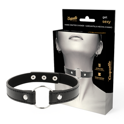 Cockring Coquette Accessories Choker collier cuir végan avec anneau acier noir vu de face