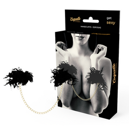 Bdsm Menottes plumes noires avec chaîne dorée pour ton plaisir