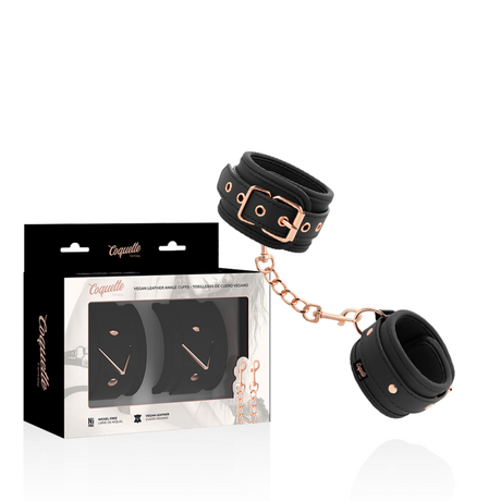 Harnais Coquette Fantasy Entraves de chevilles en cuir végan doublées néoprène — Chic Desire en Cuir végan noir vu de face