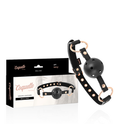 Bâillon boule respirante cuir végan noir et or rose