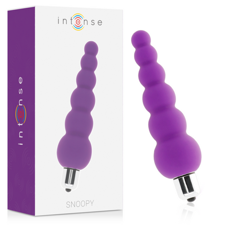 Mini chapelet anal vibrant silicone lilas 13,5 cm — Snoopy — vue de face