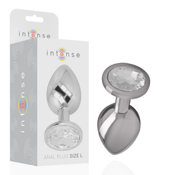 Plug anal Intense Anal Toys Plug alu strass transparent taille L 9,3 cm — Intense en Aluminium argent 9.3 cm vu de face