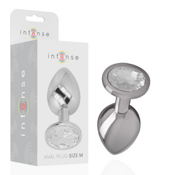 Plug anal Intense Anal Toys Plug alu strass transparent taille M 8 cm — Intense en Aluminium argent 8.0 cm vu de face