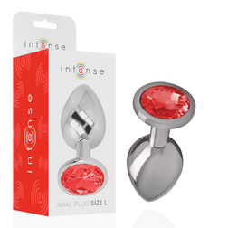 Plug anal Intense Anal Toys Plug métal strass rouge 9.3 cm taille L — Intense en Aluminium rouge 9.3 cm vu de face