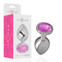 Plug anal Intense Anal Toys Plug alu cristal rose taille M 8 cm — Intense en Aluminium argent 8.0 cm vu de face